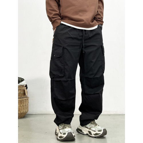 春夏美式戶外高街痞帥棉質濶腿褲潮流高級迷彩褲男寬松直筒工裝褲