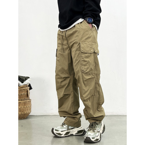 春夏美式戶外高街痞帥棉質濶腿褲潮流高級迷彩褲男寬松直筒工裝褲