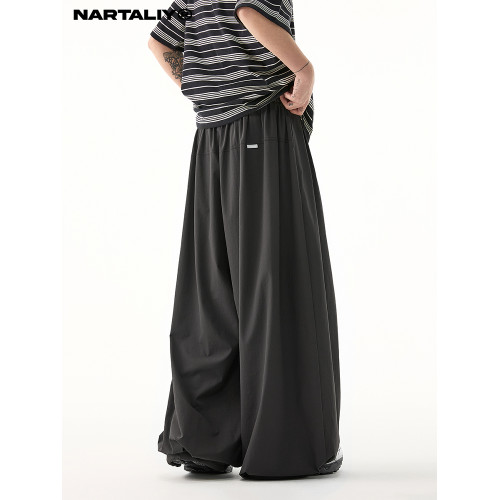 NARTALIY日系復古寬松濶腿褲休閒長褲男春夏輕薄防潑水垂感拖地褲