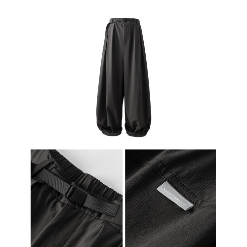 NARTALIY日系復古寬松濶腿褲休閒長褲男春夏輕薄防潑水垂感拖地褲