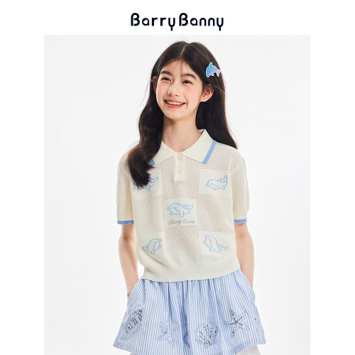 BarryBanny女童海豚Polo衫2025夏季新款兒童透氣翻領上衣短袖T恤