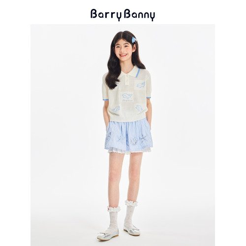 BarryBanny女童海豚Polo衫2025夏季新款兒童透氣翻領上衣短袖T恤