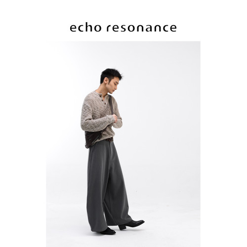 echo丨“Palazzo”彎刀立裁斜紋勾線中高腰垂感百搭小衆濶腿褲夏