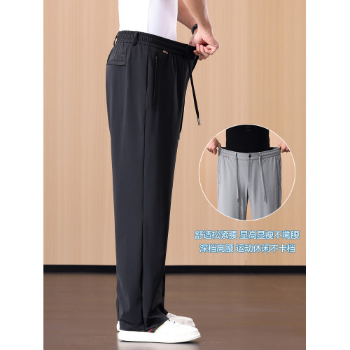 垂感速乾男士濶腿褲夏季超薄款休閒褲寬松直筒運動褲大碼冰絲褲子