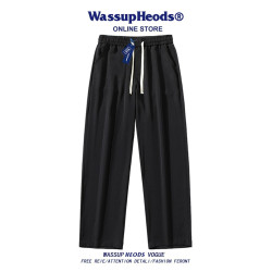 WASSUP日系冰絲濶腿褲男士夏季寬松垂感涼感薄款休閒長褲直筒褲子