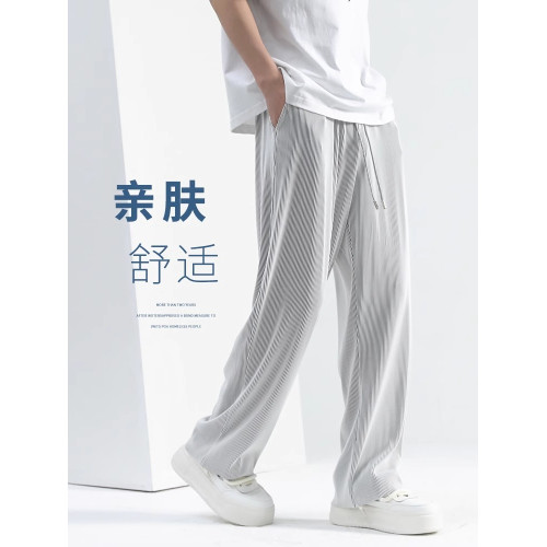 夏季薄款冰絲垂感男士長褲子直筒速乾褲寬松濶腿褲休閒運動褲男款