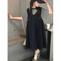 女童背心裙2025夏季新款兒童洋氣天絲涼感短袖t恤套裝牛仔連衣裙