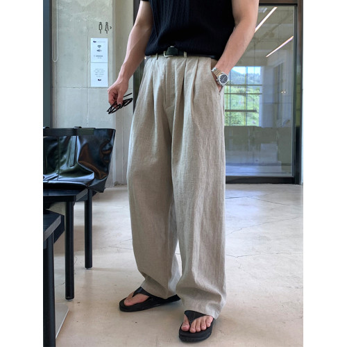 Ssumenam「夏季薄款」亞麻休閒褲男高級感百搭長褲寬松直筒濶腿褲
