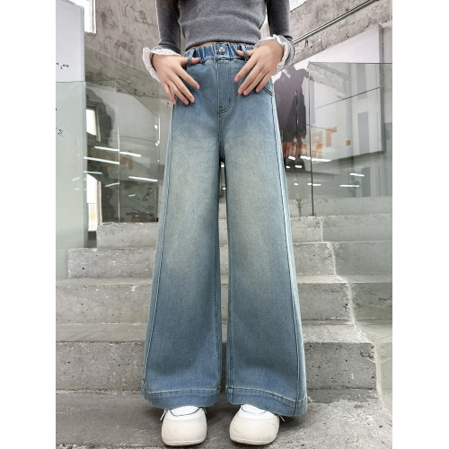 女童秋裝褲子2025新款洋氣中大兒童牛仔褲春秋中腰直筒寬松濶腿褲