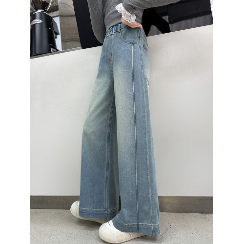 女童秋裝褲子2025新款洋氣中大兒童牛仔褲春秋中腰直筒寬松濶腿褲