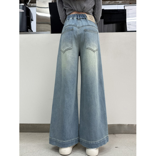 女童秋裝褲子2025新款洋氣中大兒童牛仔褲春秋中腰直筒寬松濶腿褲