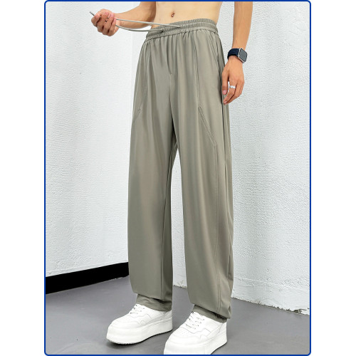 2025春夏新款冰絲休閒褲男士寬松直筒濶腿褲垂感做舊高彈力長褲子