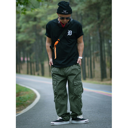 春夏薄款繖兵休閒工裝褲男寬松直筒日系多口袋復古百搭大碼濶腿褲