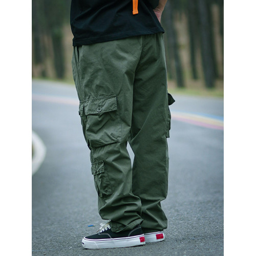 春夏薄款繖兵休閒工裝褲男寬松直筒日系多口袋復古百搭大碼濶腿褲