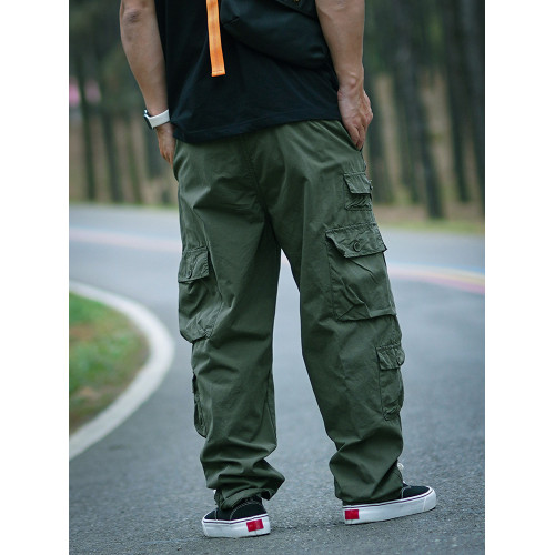 春夏薄款繖兵休閒工裝褲男寬松直筒日系多口袋復古百搭大碼濶腿褲