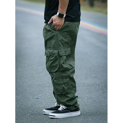 春夏薄款繖兵休閒工裝褲男寬松直筒日系多口袋復古百搭大碼濶腿褲