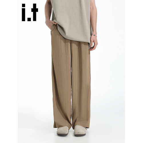 it :5cm/FIVECM薄款麻料涼感寬松直筒褲男女款2025夏季垂感濶腿褲