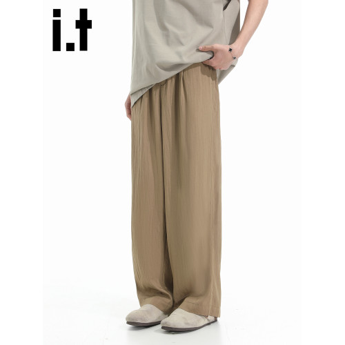 it :5cm/FIVECM薄款麻料涼感寬松直筒褲男女款2025夏季垂感濶腿褲