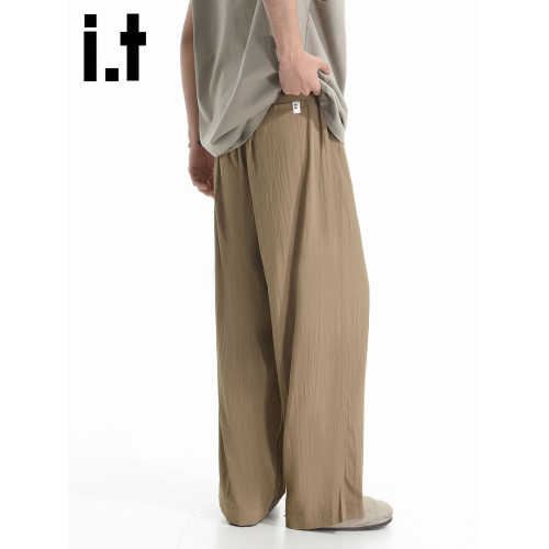 it :5cm/FIVECM薄款麻料涼感寬松直筒褲男女款2025夏季垂感濶腿褲