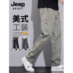 JEEP SPIRIT吉普純棉工裝休閒褲男士夏季薄款濶腿褲寬松直筒長褲
