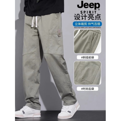JEEP SPIRIT吉普純棉工裝休閒褲男士夏季薄款濶腿褲寬松直筒長褲