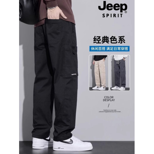 JEEP SPIRIT吉普純棉工裝休閒褲男士夏季薄款濶腿褲寬松直筒長褲