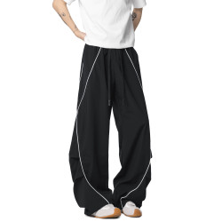 51嘻哈美式潮牌反光條運動休閒長褲男街頭hiphop彎刀寬松濶腿褲子