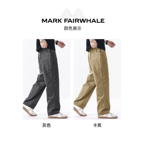 馬克華菲美式大口袋透氣直筒休閒褲男士夏季薄款男款工裝濶腿褲子