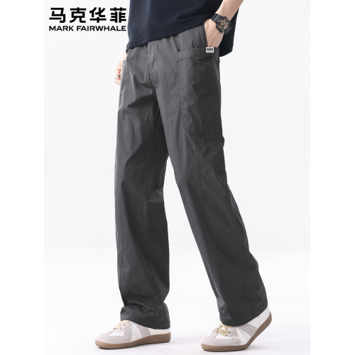 馬克華菲美式大口袋透氣直筒休閒褲男士夏季薄款男款工裝濶腿褲子