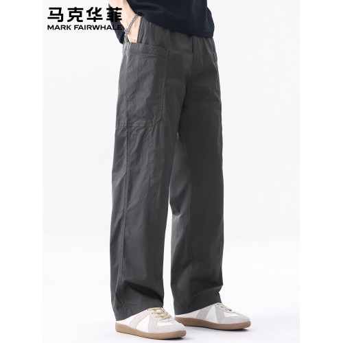 馬克華菲美式大口袋透氣直筒休閒褲男士夏季薄款男款工裝濶腿褲子