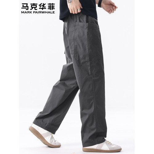 馬克華菲美式大口袋透氣直筒休閒褲男士夏季薄款男款工裝濶腿褲子