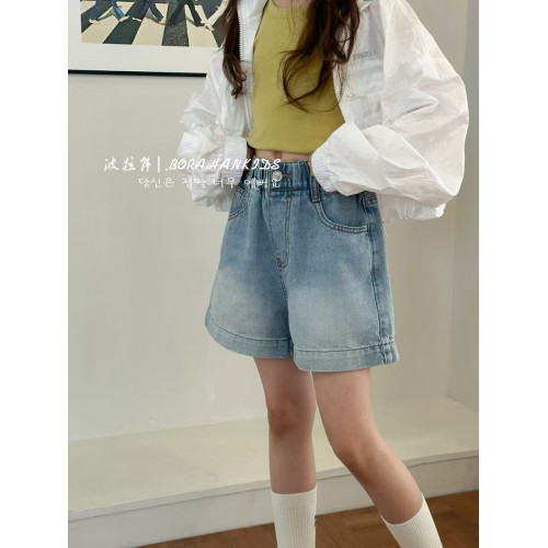 波拉韓童裝女童夏季牛仔短褲2025新款兒童寬松熱褲中大童百搭褲子