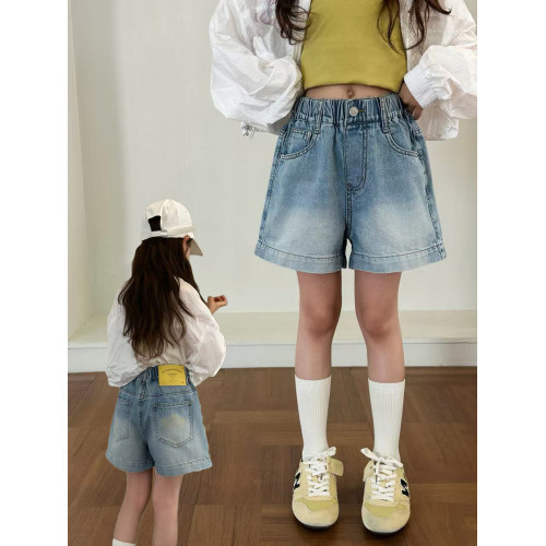 波拉韓童裝女童夏季牛仔短褲2025新款兒童寬松熱褲中大童百搭褲子
