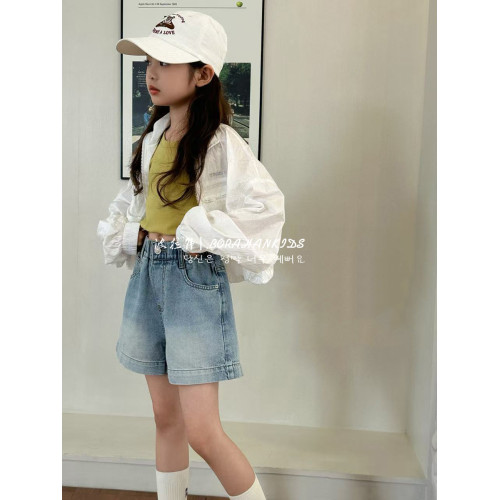 波拉韓童裝女童夏季牛仔短褲2025新款兒童寬松熱褲中大童百搭褲子