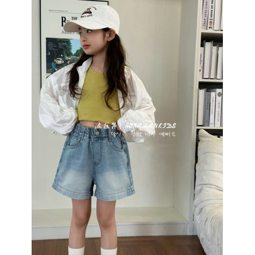 波拉韓童裝女童夏季牛仔短褲2025新款兒童寬松熱褲中大童百搭褲子