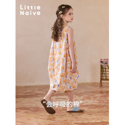 Little Naive女童連衣裙夏季新款寬松廓形南瓜裙兒童純棉背心裙