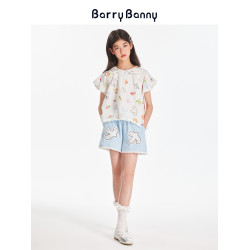 BarryBanny女童滿印彩色塗鴉短袖T恤夏季新款中大童休閒寬松上衣