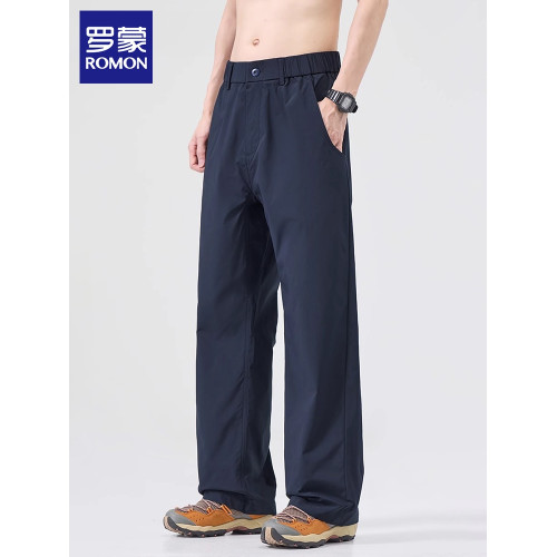羅矇男士休閒褲2025夏季薄款涼感速乾濶腿褲寬松直筒百搭長褲子男