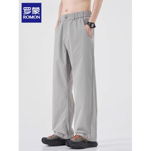 羅矇男士休閒褲2025夏季薄款涼感速乾濶腿褲寬松直筒百搭長褲子男