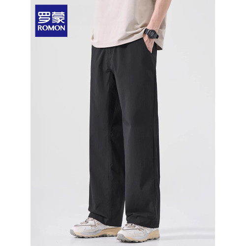 羅矇男士休閒褲2025夏季薄款涼感速乾濶腿褲寬松直筒百搭長褲子男