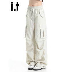 it :5cm/FIVECM美式松緊腰工裝休閒濶腿褲男款2025夏季直筒褲長褲