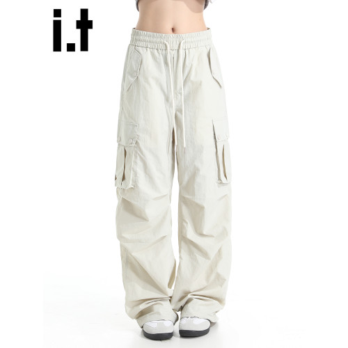 it :5cm/FIVECM美式松緊腰工裝休閒濶腿褲男款2025夏季直筒褲長褲