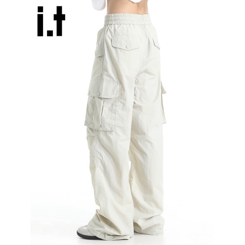 it :5cm/FIVECM美式松緊腰工裝休閒濶腿褲男款2025夏季直筒褲長褲