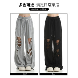 it :5cm/FIVECM美式乞丐風破洞松緊腰濶腿褲男女2025夏季寬松長褲