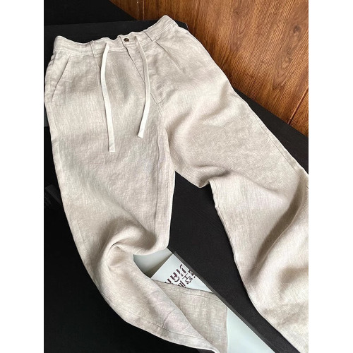 NY老錢風亞麻休閒褲男士2025新款夏季輕薄白色濶腿褲寬松直筒褲子