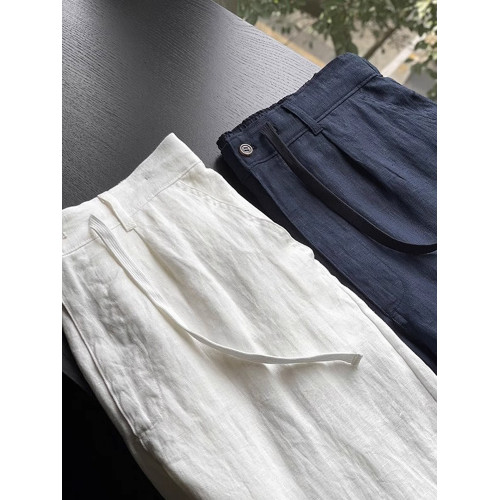 NY老錢風亞麻休閒褲男士2025新款夏季輕薄白色濶腿褲寬松直筒褲子