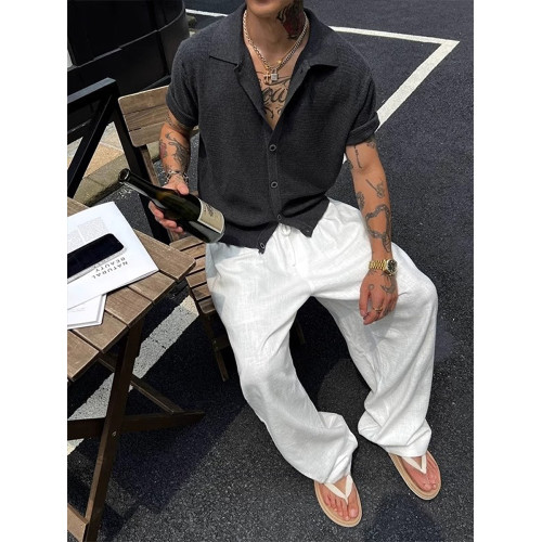 NY老錢風亞麻白色褲子男2025新款夏季薄款休閒褲慵懶風寬松濶腿褲