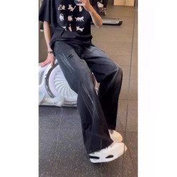 高級破洞彎刀牛仔褲男士夏季新款潮牌cleanfit濶腿褲男款微喇長褲