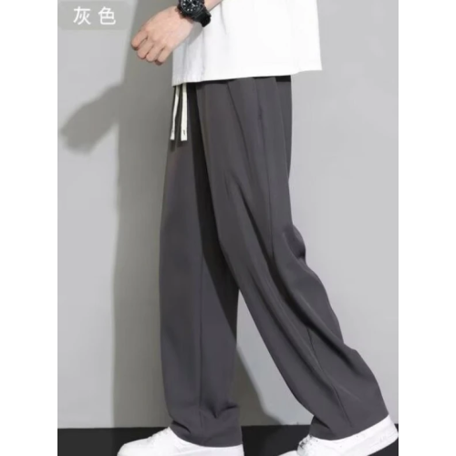 BuKe日系夏季冰絲速乾長褲寬松濶腿褲涼感抽繩松緊腰休閒潮