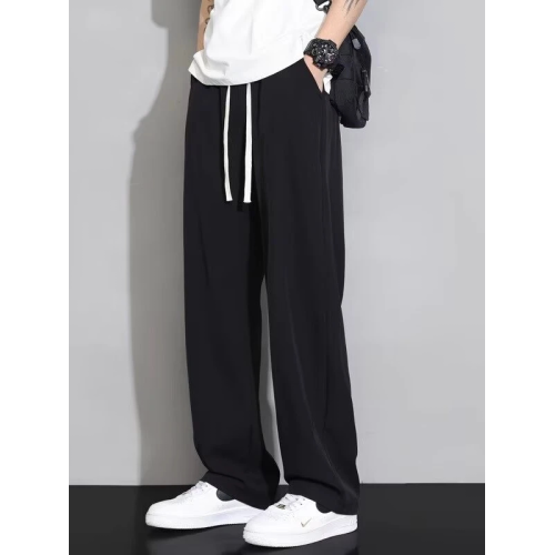 BuKe日系夏季冰絲速乾長褲寬松濶腿褲涼感抽繩松緊腰休閒潮